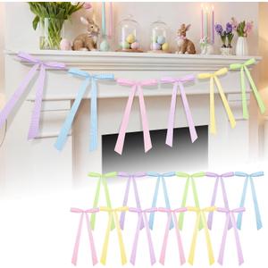 12 Pcs 24 Inch Pastel Ribbon Bows Large DIY Easter Spring Holiday Bow Garland Banner Crafts Decor for Wreath Basket Mantle Tree Topper Home Front Door Outdoor Fence Decor(Pastel Plaid)