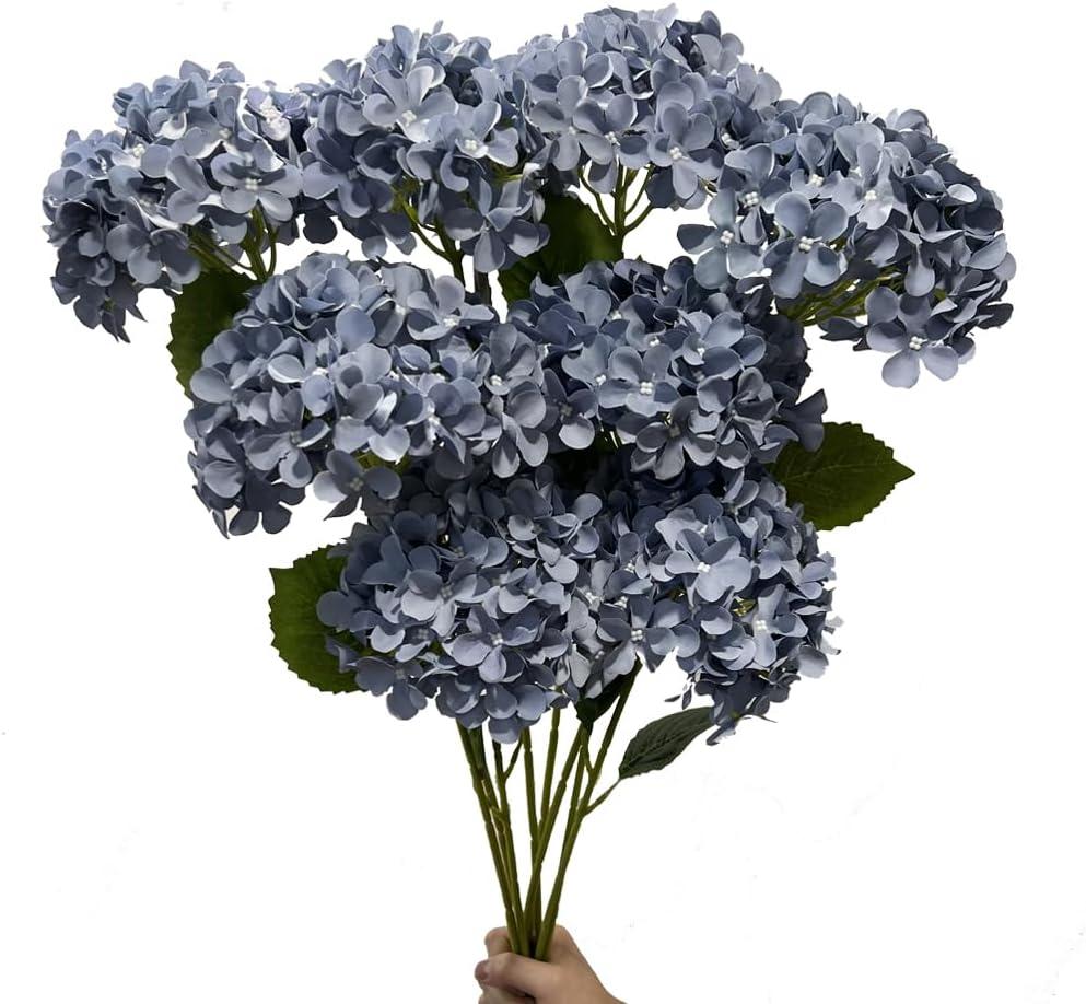 8pcs Blue Hydrangea Artificial Flowers 27.60" Large Realistic Single Long Stem Faux Silk Hydrangeas Bouquets Flower Arrangements Home Office Decor Wedding Centerpieces DIY