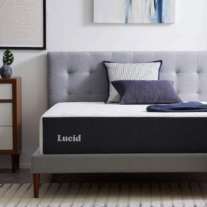 LUCID 14 Inch Memory Foam Mattress - Plush Feel - Memory Foam Infused with Bamboo Charcoal and Gel - Temperature Regulating - Pressure Relief - Breathable - Premium Support - Queen Size, White