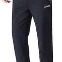Zoulee Men's Open-Bottom Cotton Track Pants Sweatpants Jogging Pants with Zip Fly Thin Black, L