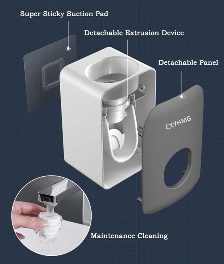 Automatic Toothpaste Dispenser for Kids, 2 PCS Toothpaste Squeezer for Kids & Family Shower Decor, is Wall Mounted Bathroom Accessories Organizer-Grey