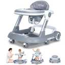 Baby Walker with Wheels 4 in 1 Foldable Activity Center with Mute Wheels Adjustable Heights Anti-Fall Activity Center for Boys Girls Safe Infant Toddler Walker with Footrest for 6-24 Months (Grey)