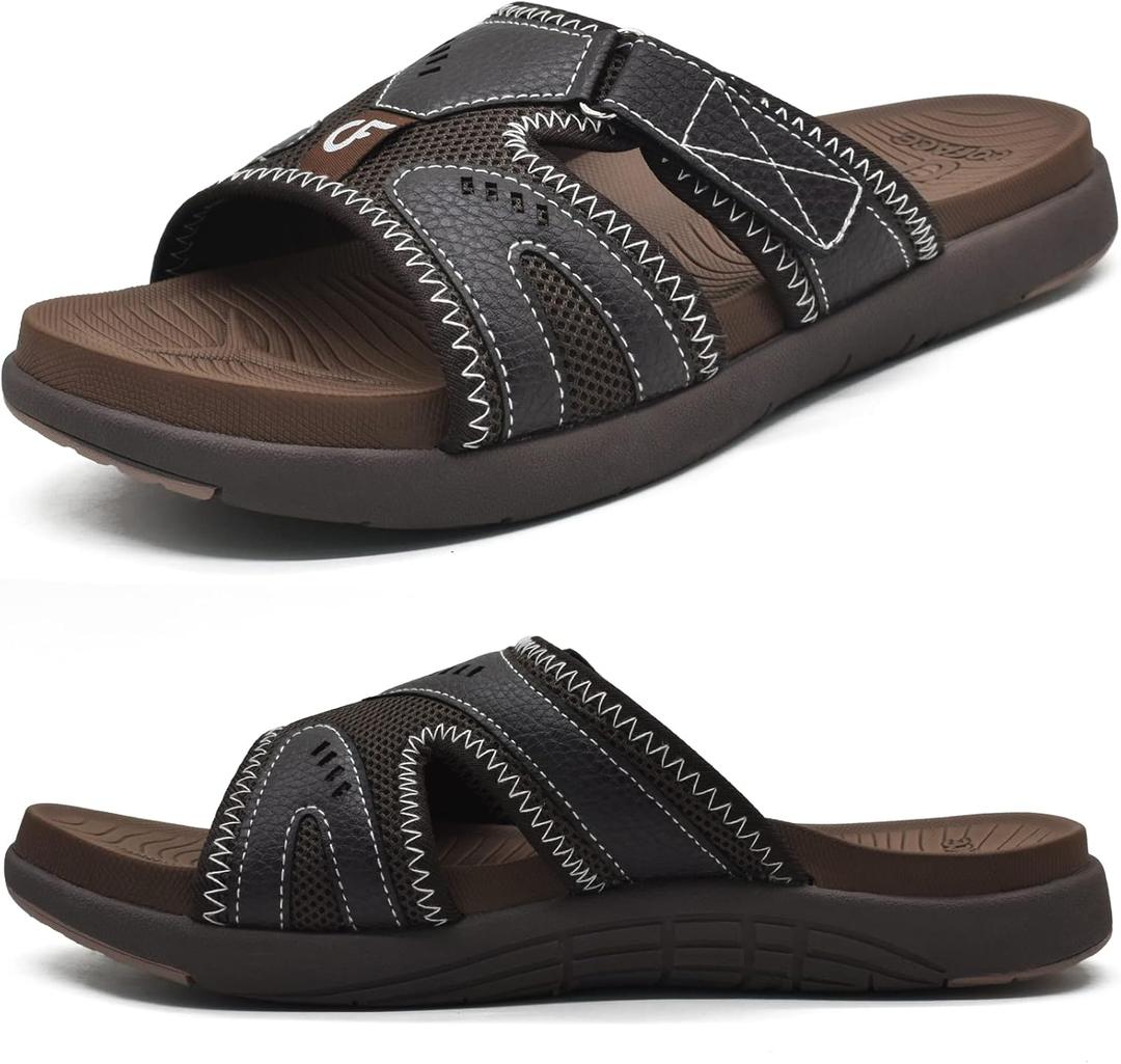COFACE Mens Sport Recovery Sandals Plantar Fasciitis Soft Cushion Lightweight Orthotic Slides for Men (9.5, Brown)