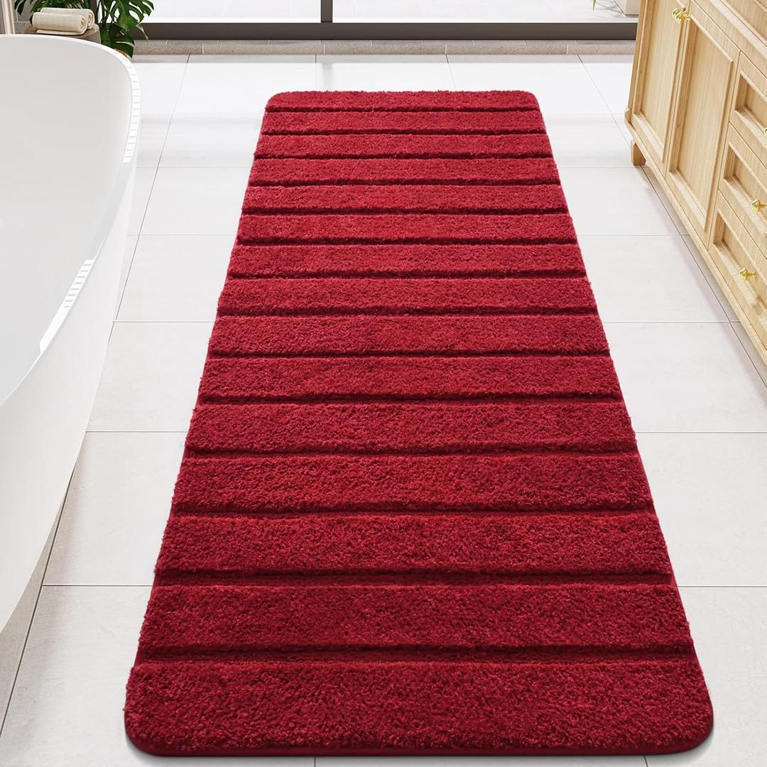 LOCHAS Long Bathroom Rugs Runner, 24" x 70" Large Bath Rug Non Slip Washable, Absorbent Microfiber Bath Mat Luxury Soft, Cozy Bathroom Runner Rug for Shower Quick Dry, Red