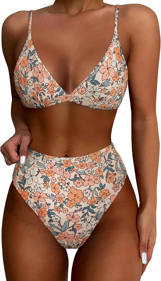 SUUKSESS Women High Waisted High Cut Bikini Set Sexy Triangle Two Piece Swimsuits, Medium