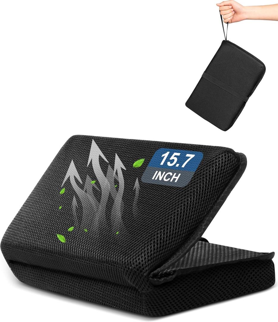 Airplane Seat Cushion Portable Travel Cushion for Comfort Foldable Stadium Pad with Breathable Fabric Seat Pad Perfect for Long Flights, Office, Bleacher, Camping (Standard Size - 15.7'', Black)