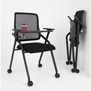 BLANEDUO Updated Conference Room Chairs with Tablet Arm, Folding Office Desk Chair with Lumbar Support and Sliding Armrest with Casters, Stackable Office Guest Chairs & Reception Chairs, 1 Pack Black