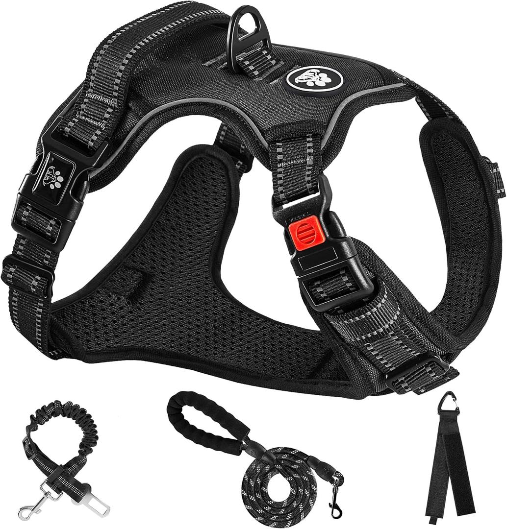 NESTROAD No Pull Dog Harness,Adjustable Oxford Dog Vest Harness with Leash,Reflective No-Choke Pet Harness with Easy Control Soft Handle for Large Dogs(X-Large,Black) (XLneck 17-25" chest 21-35")