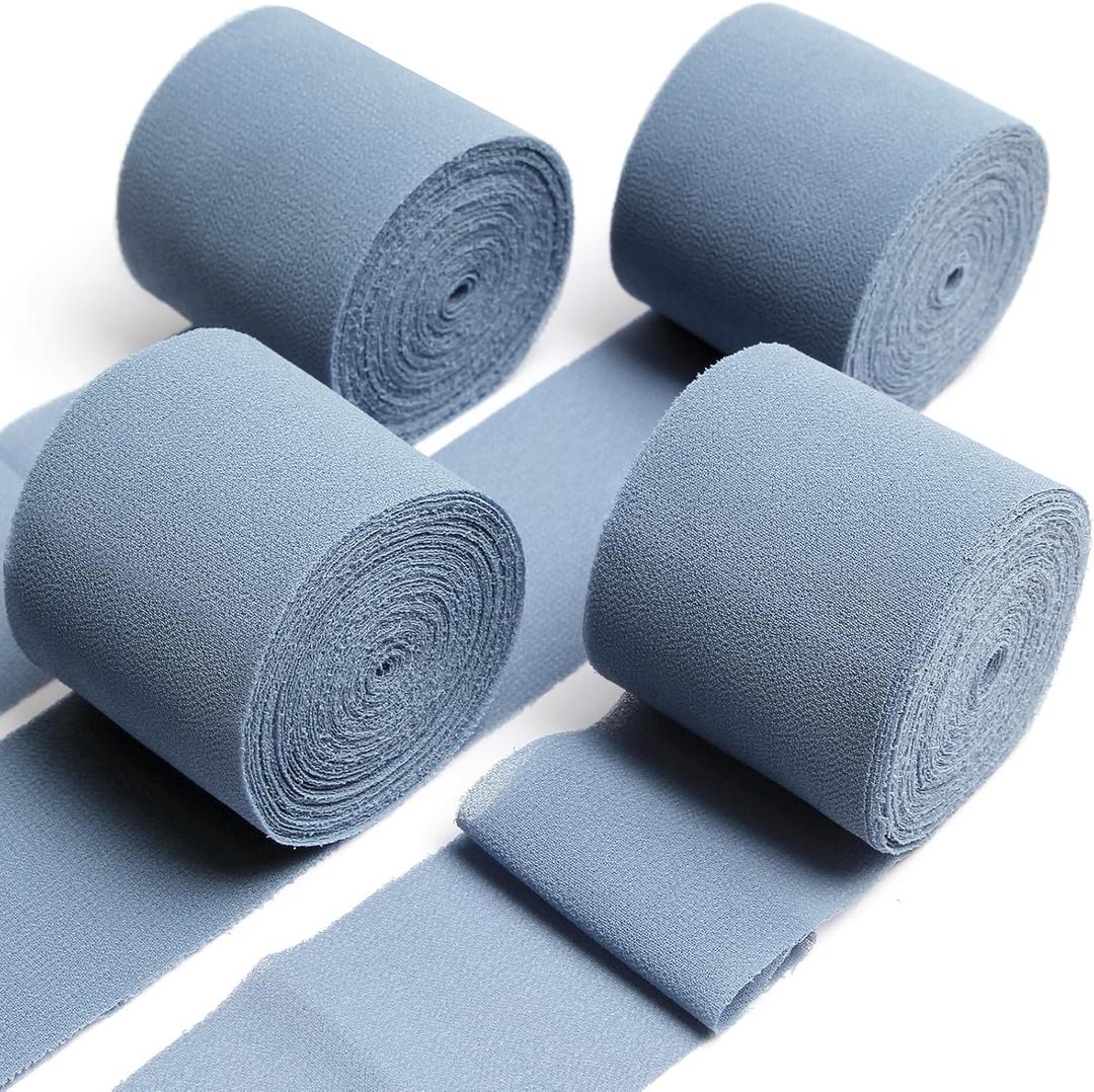 UpUDo 4 Rolls Chiffon Ribbon, 1.5" x 6Yd Dusty Blue Silk Ribbons, Smooth Edges for Wedding Invitations, Bridal Bouquets, DIY Crafts, Gift Wrapping, Holiday Decor UpUDo 4 Rolls Chiffon Ribbon, 1.5" x 6Yd Dusty Blue Silk Ribbons, Smooth Edges for Wedding Invitations, Bridal Bouquets, DIY Crafts, Gift Wrapping, Holiday Decor