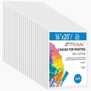 Gotideal Canvas Boards for Painting, 24pcs 16x20 Primed Canvas for Painting, Bulk Painting Canvas for Kids and Adults, White Blank Canvas Panels for Acrylic, Oil, Pour Art Supplies