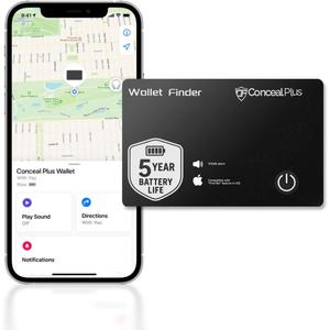 Conceal Plus Wallet Finder Slim Tracker, 5-Year Battery Life - Never Needs Charging, Track Wallet, Backpack, Luggage and More, Works with Apple Find My iOS Only (Android Not Supported)