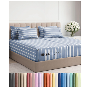 Extra Deep Split King Sheet Set  7 Piece Breathable and Cooling Sheets  Hotel Luxury Bedding for Women, Men, Kids & Teens  Secure Fit  Soft and Wrinkle Free with Extra Deep Pockets  Blue Stripes