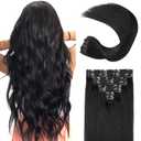 JIAMEISI Clip In Hair Extensions Human Hair 120g 8pcs Thickened Silky Straight Human Hair Clip In Extensions 16inch #1 Jet Black Hair Extensions