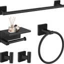 TURS 5-Pieces Matte Black Bathroom Hardware Set 23.6 Inch SUS304 Stainless Steel Towel Bar Set Wall Mounted Square Toilet Paper Holder with Shelf