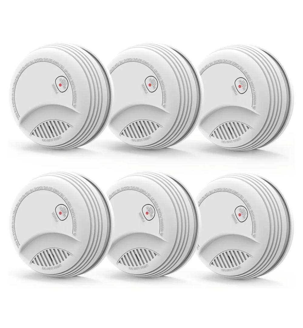 Fire Alarms Smoke Detectors, Photoelectric Sensor Smoke Alarm Battery Operated, Fire Alarm with Test Button & Low Battery Signal, LED Warning Light 85 dB Alarm Sound for Bedroom and Home, Pack of 6