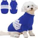 Queenmore Warm Dog Sweater, Soft Pet Knitwear, Knitted Pullover, Winter Pet Clothes for Small Medium Dogs Cats, Size M (Blue)