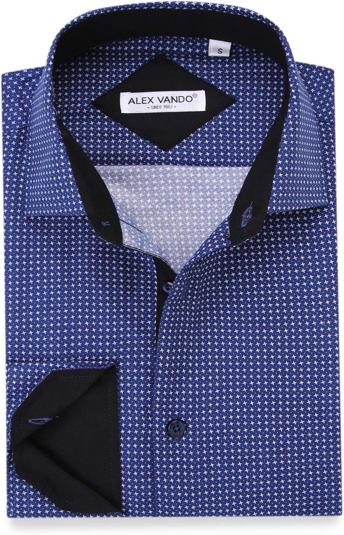 Alex Vando Mens Printed Dress Shirts Long Sleeve Regular Fit Button Down Shirt (3X-Large, Blue 879)