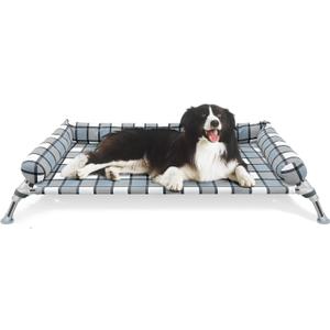 Elevated Raised Dog Bed Cot - Cooling Raised Dog Bed with Bolster Portable Washable Pet Hammock with Pillows & Metal Frame for Indoor & Outdoor, Large
