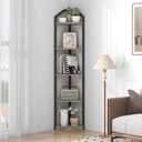 Fun Memories 5 Tier Corner Shelf, 70 Corner Shelf Stand, Corner Bookshelf Plant Stand, Storage Shelf for Bathroom, Living Room, Kitchen,Grey Home Office, Grey