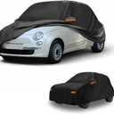 All-Weather Waterproof Car Cover - UV-Resistant Outdoor Full Exterior Protection for Fiat 500 2007-2022 Aluminum Film Black with Right Side Zipper