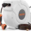 NEOTEC 115ft 5/8" Retractable Garden Hose Reel with Auto Rewind Any Length Lock Heavy Duty Hose Reel,9-Pattern Nozzle,180Swivel,UV Resistant Wall Mount Hose Reel for Outdoor Garden, Car, Patio