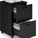 Sweetcrispy 2 Drawer Filing Cabinet Black, Rolling Wood File Cabinets with Printer Stand Under Desk Storage Lockable Wheels, Home Office Organizer