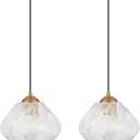 Glass Pendant Light Fixtures, Mid Century Modern Ceiling Hanging Lights with Height Adjustable, Brass Gold Pendant Lighting for Kitchen Island, Hallway, Dining Room, Bedroom (2 Pack)