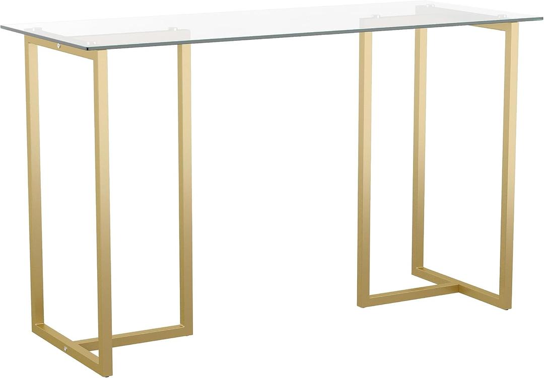 Martha Stewart Eli Home Office Desk with Glass Top and Steel Frame, Polished Brass