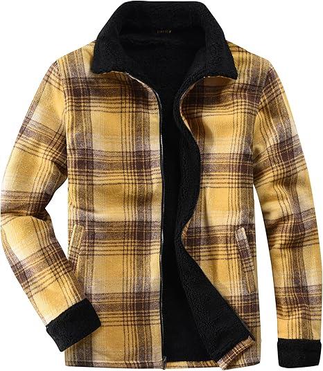 Women's Sherpa Lined Jackets Sherpa Turn-Down Collar Warm Winter Fleece Flannel Jacket for Women Trendy (Large, Yellow)