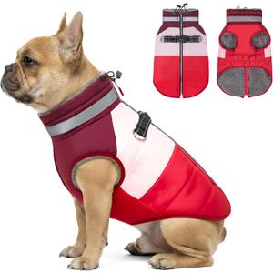 azuza Dog Jacket for Medium Dogs Waterproof Dog Coat with Reflective Strips and Harness Built in Warm Fleece Dogs Winter Coat Windproof with Back Zipper, Red XL