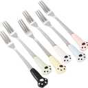 Cute Cat Paw Steel Forks, Dessert Forks, 3-Tine Portable Cocktail Salad Fruit Forks for Party Travel, Set of 6, 5.1 Inches