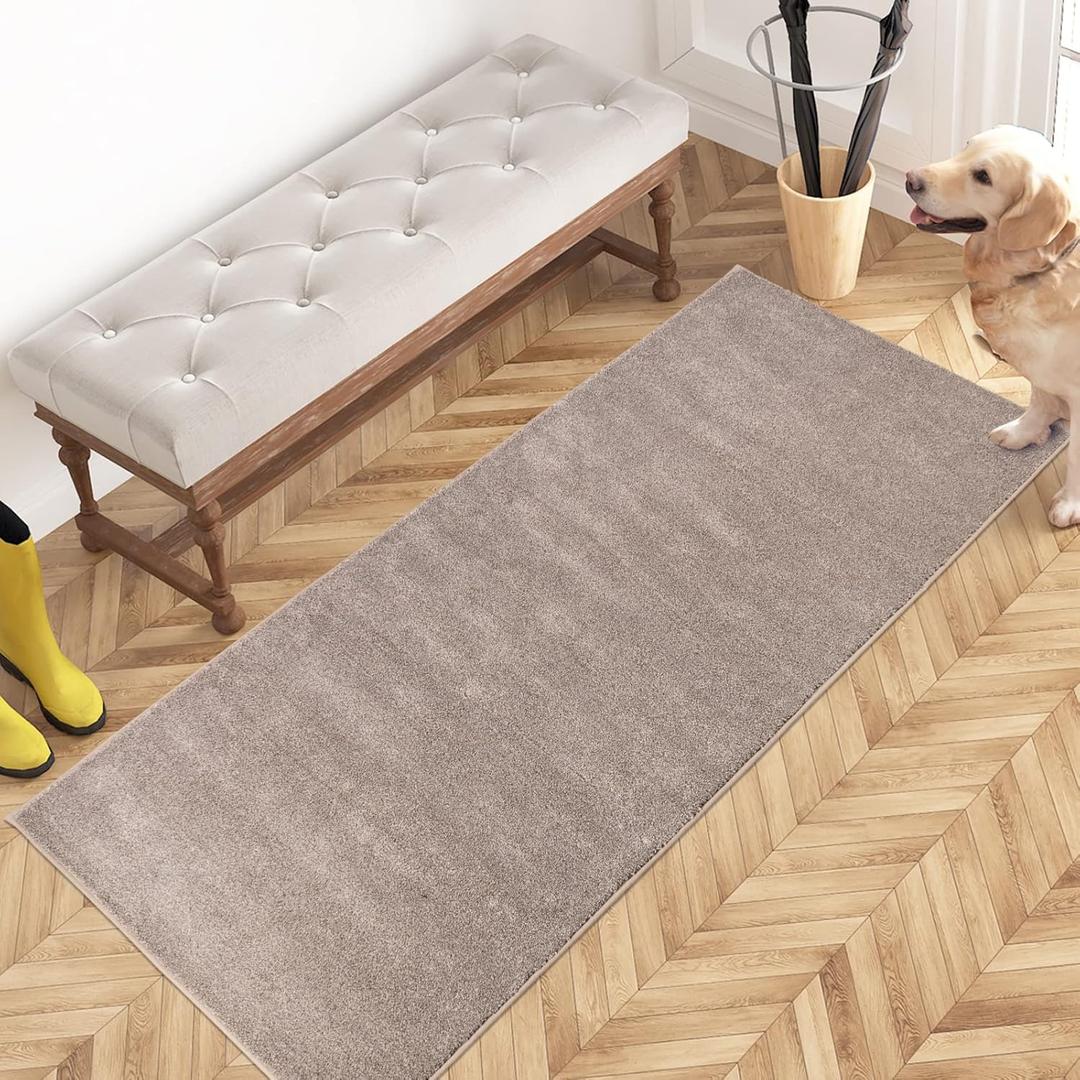 PURRUGS Dirt Trapper Door Mat 24" x 59", Non-Slip Machine Washable Entry Rug, Shoe Scraper, Dog Doormat, Super Absorbent Welcome Mat for Front & Back Door, Muddy Shoes & Paws, Taupe
