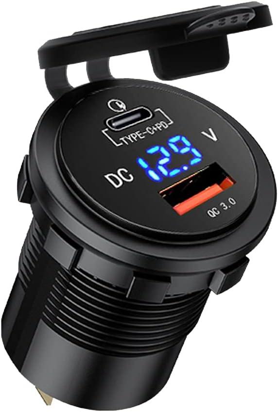 GemCoo 63W USB C Car Charger Socket, 45W PD Outlet 18W Quick Charge 3.0 USB Charger Socket, USB Cigarette Lighter Socket with LED Voltmeter Car USB Port 12V Socket for Car RV Boat Marine Truck Golf