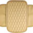 Center Console Cover, Arm Rest Cover for Car,Leather Surface with Dual Storage Pockets, Comfortable and Durable, Easy to Install, Suitable for Most Cars, Trucks, SUVs (Khaki)