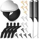22 Pieces Magnetic Wrist Sewing Pincushion Hair Braiding Tools Pin Wristband Stainless Steel Pintail Rat Tail Comb Wide Teeth Alligator Sectioning Hair Clip Parting Ring Tool(Black)
