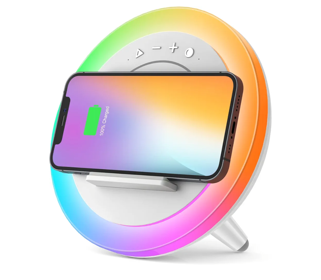 Swarmir Bluetooth Speaker with Lights, Wireless Charging Speaker, Best Birthday Gift Ideas Teenage,Applicable for Bedroom/Teen Girl Gifts/Please use The Original Adapter(5W Wireless Charging)