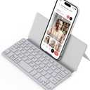 CACOE Wireless Keyboard with Stand, Mini Keyboard for Cell Phone, Ultra-Slim Portable, Foldable, Dual-Channel QWERTY with Stand Holder for Smartphone and More iOS Android Windows, Grey