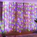 HXWEIYE 300LED Fairy Curtain Lights, 9.8x9.8Ft USB Plug-in 8 Modes Christmas String Hanging Lights with Remote for Bedroom Backdrop Wedding Indoor Wall Decor, Multicolor, Standard  1 Pack