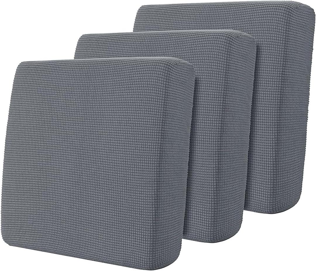 Hokway Stretch Couch Cushion Covers, 3 Piece Individual Sofa Cushion SlipcoversJacquard Sofa Seat Slipcover Set, Non-Slip Protector for Cushion (LightGray,Small-3PC)