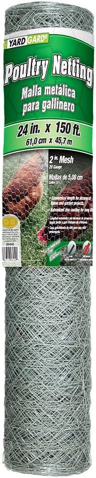 YARDGARD 2 Inch Twisted Mesh Wire Fence 24 in. x 150 ft. 20Gauge Galvanized Steel For Poultry Netting | Chicken Coops | Garden Protection