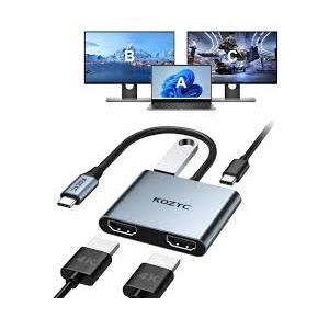 USB C to Dual HDMI Adapter 4K@30Hz, KOZYC USB C Hub Multiport Adapter with 2xHDMI, USB 3.0, 100W PD, Support USB C to HDMI Splitter Extended Display for MacBook Pro (MST is not Supported on MacOS)