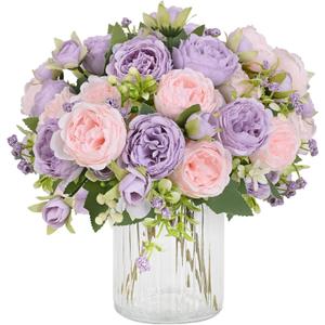 MARTINE MALL 4 Packs Peonies Artificial Flowers, Pinkish-Purple Artificial Peonies, Silk Peonies Flowers Fake Peonies Artificial Flowers Peonies Bouquet for Centerpiece Table Wedding Party Home Decor
