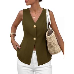 PRETTYGARDEN Womens Summer Sleeveless Suit Vest Tops 2026 Dressy Button Down Business Casual Blazer Waistcoat Spring Clothes, XL