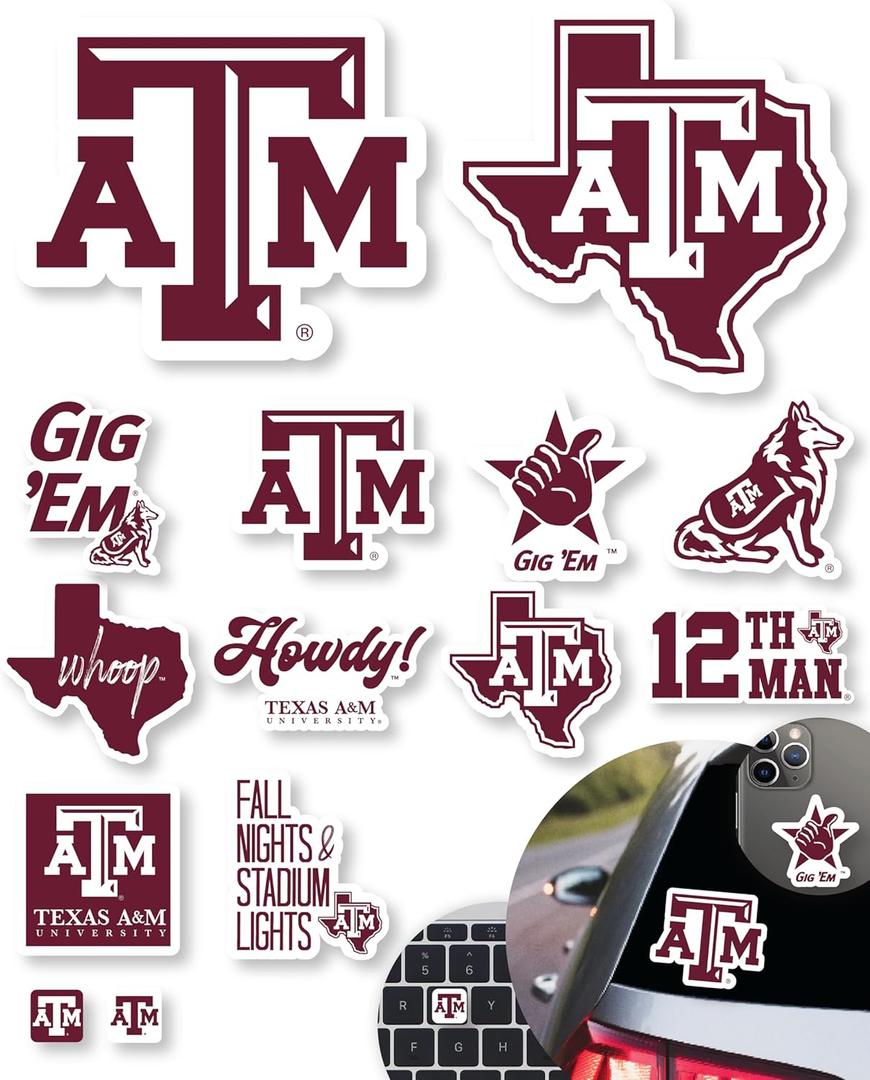 Texas A&M Stickers for Gift, Car, Water Bottle, Laptop, and Phone for TAMU Football Fans and University Graduates (Texas A&M Aggies)