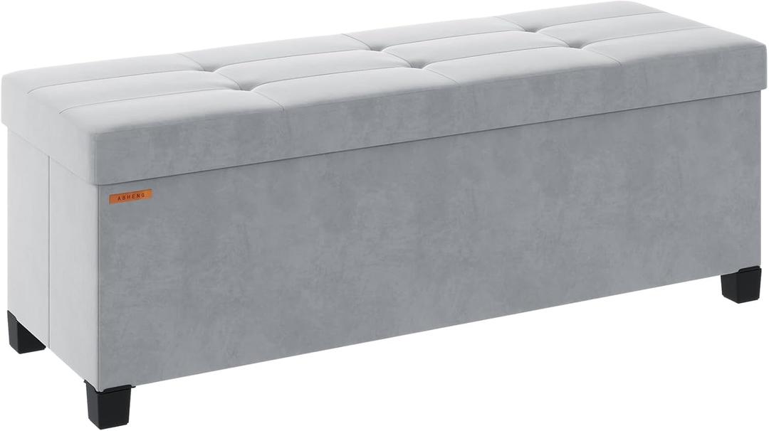 Foldable Storage Ottoman Bench, Velvet Footrest and Seat Cube with Feet, Storage Chest, for Living Room, Bedroom and Office, 15 x 43 x 15.7 Inches, Dove Gray, UASND24G