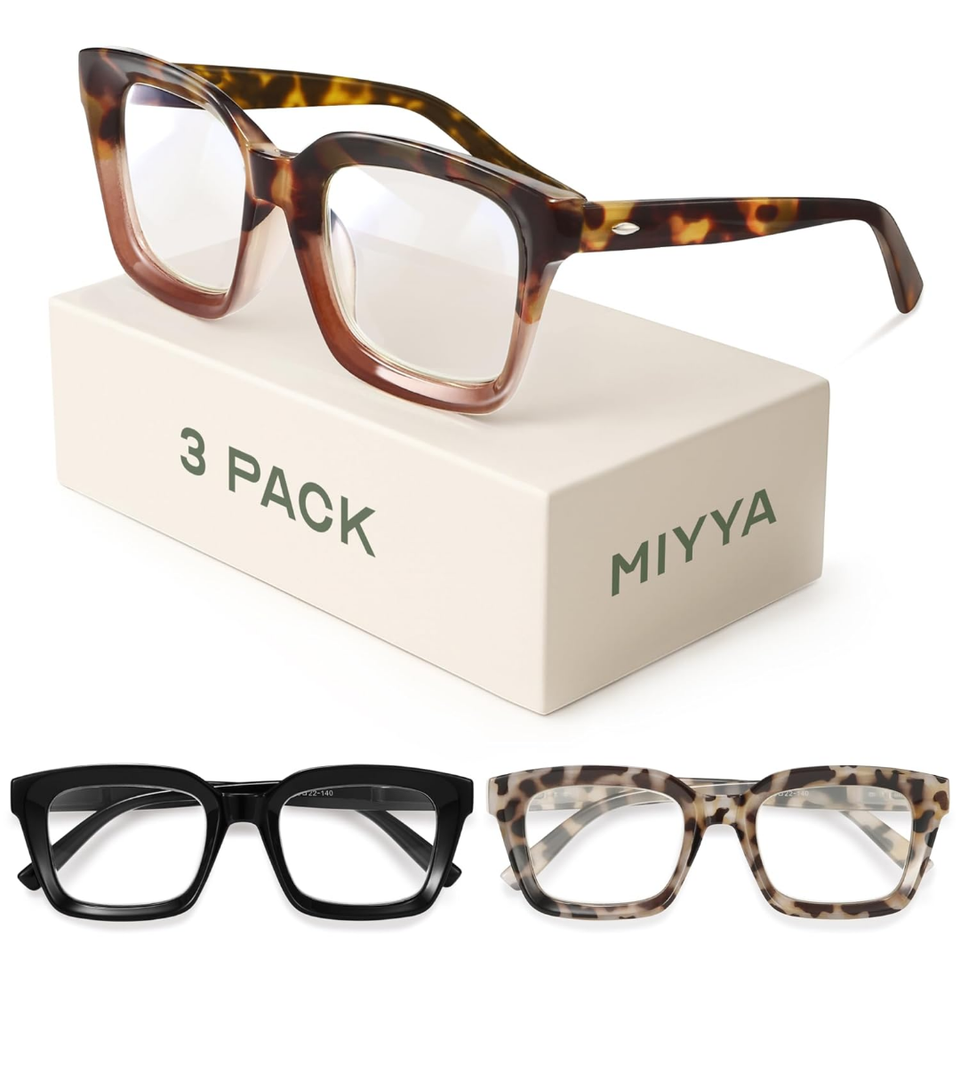 miyya Stylish Reading Glasses for Women, Cheaters Eyeglasses, Oversized Blue Light Readers, Fashion Eye Glasses,  A1 3 Pack