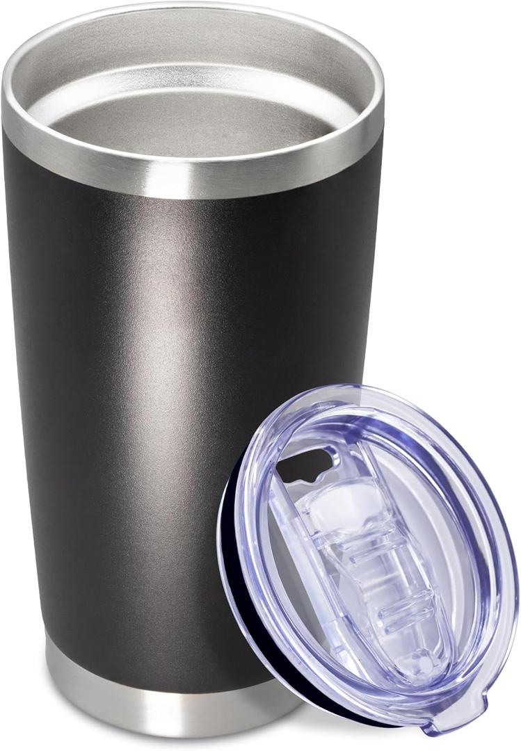 20 oz Tumbler Coffee Tavel Tumblers Bulk with Lid Stainless Steel Double Wall Vacuum Insulated Mug Powder Coated Cups fit Car Cupholder for Hot and Cold - Black, 1Pack