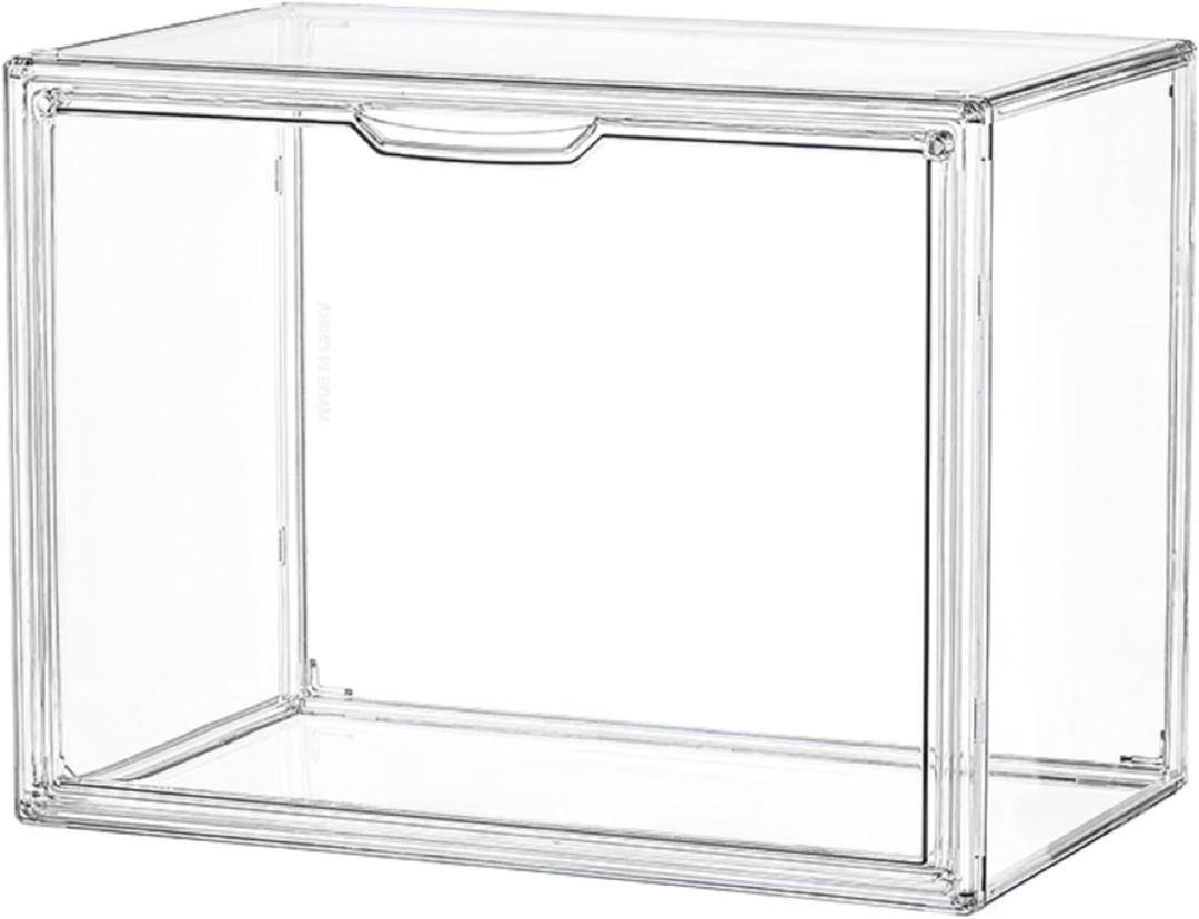 Clear Acrylic Display Case, Stackable Plastic Storage Bins with Magnetic Attraction Lid, Showcase for Cosmetic, Large Figures Collectibles, X-Large