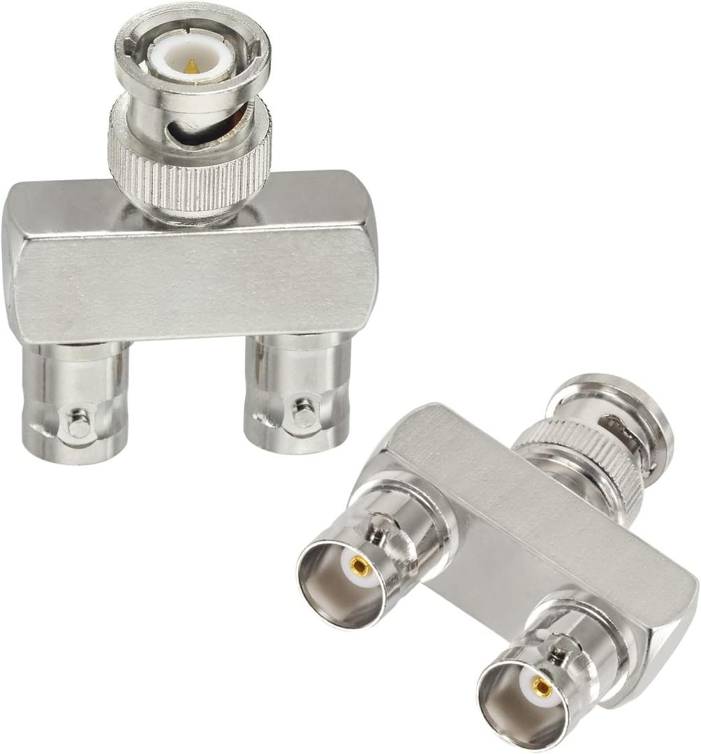 Eightwood BNC Splitter Adapter 2-Pack BNC Male to Dual Female Tee Type 3 Way Audio RF Coax Connector