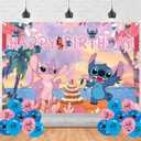 SDQ Birthday Decorations,Stittch Backdrops for Cartoon Party Decorations Supplies, Happy Birthday Banner Backdrop for Party Supplies (5x3ft)